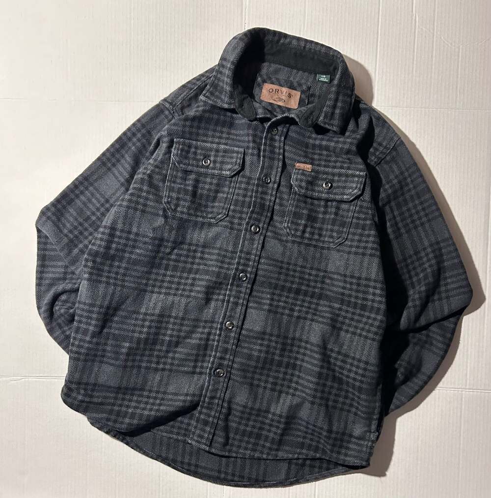 Orvis Classic Collection Men's Heavyweight Black and Gray Plaid Flannel Shirt Ja